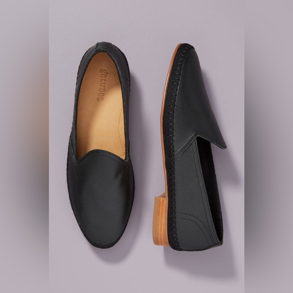 Soludos Venetian Black Soft Leather Loafers Shoes women’s size 7 7.5